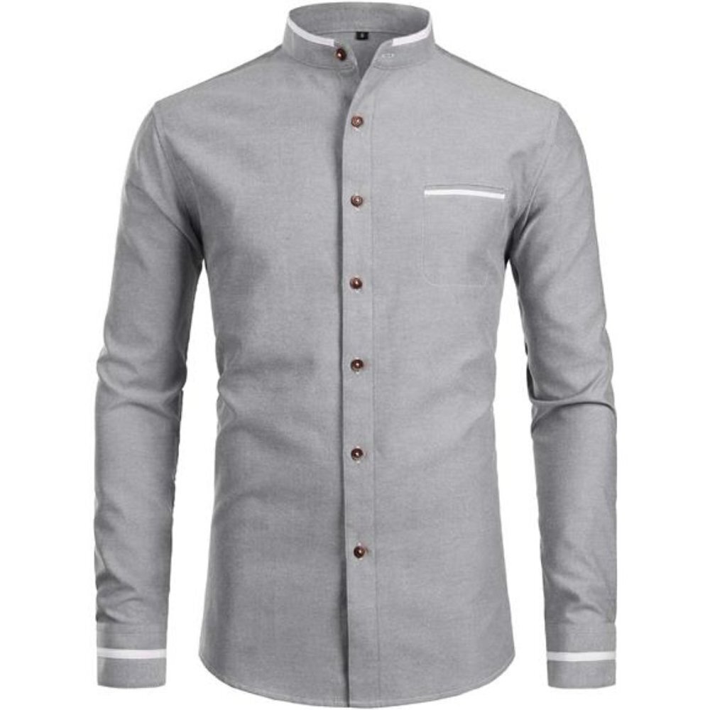 Slim Fit Mandarin Collar Shirt for Men Long Sleeve